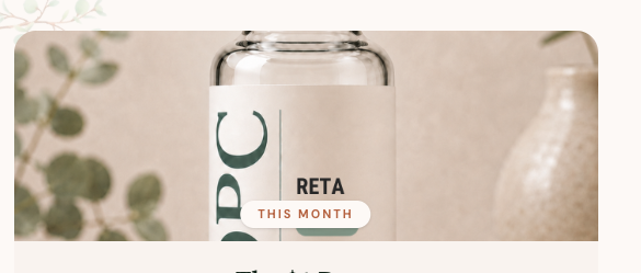 This month's featured DPC peptide vial on a stone pedestal with eucalyptus